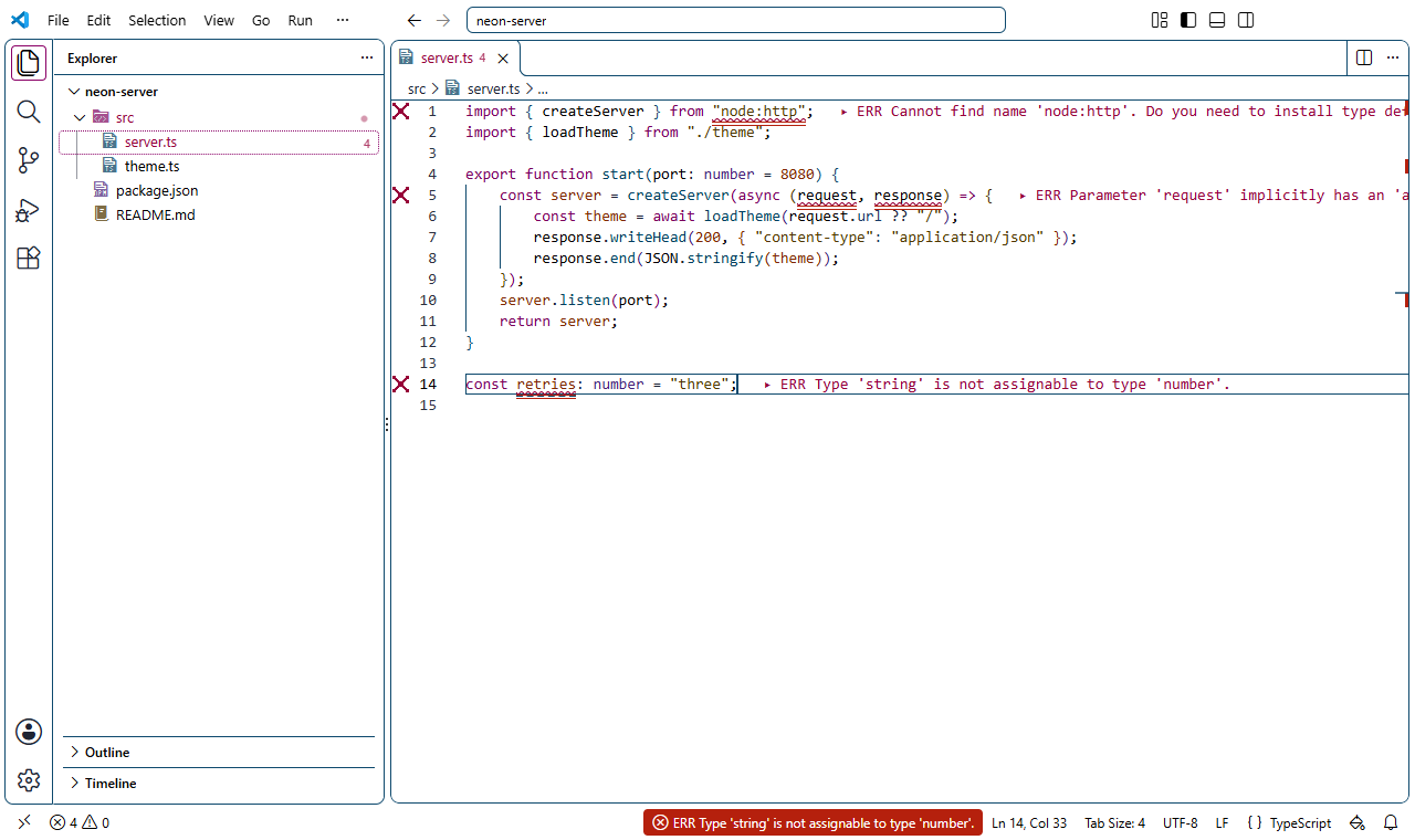 VS Code with the High Contrast Light preset