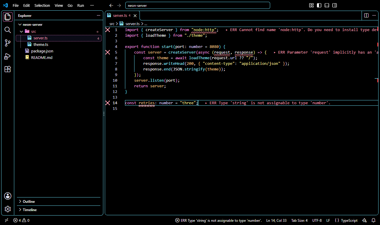 VS Code with the High Contrast preset